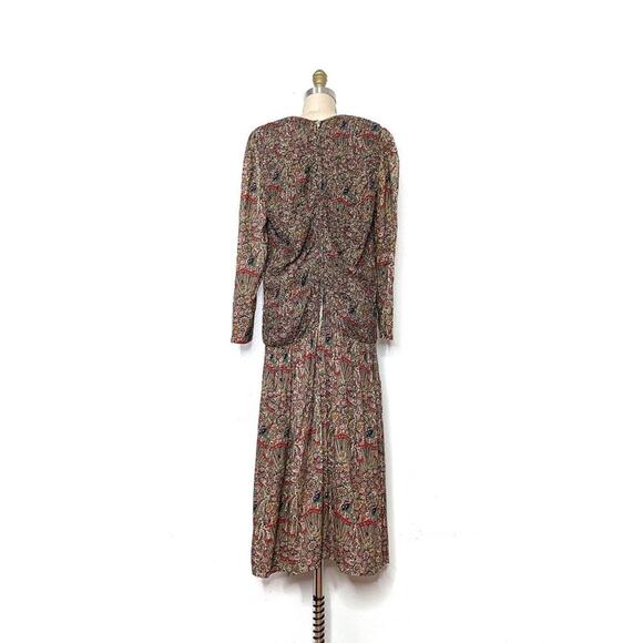 VINTAGE 60s/70s Patty O'Neil Floral Embroidered Long Sleeve Drop Waist Dress S/M - Picture 8 of 11